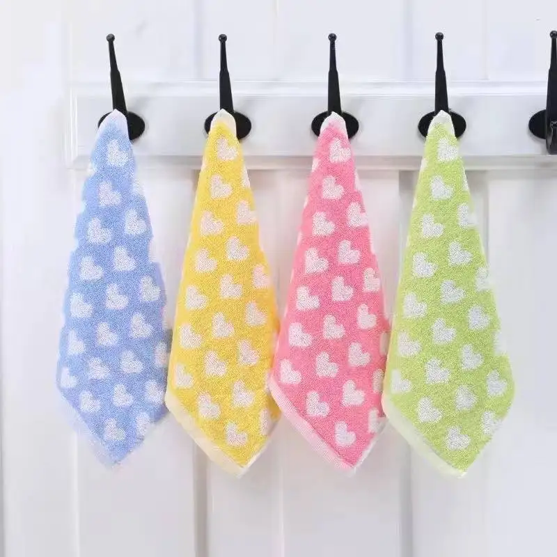 Cute Cartoon Heart-Print Kids’ Hand Towel 100% Cotton Super Absorbent, Ultra-Soft & Lint-Free Small Square Towel with Hook
