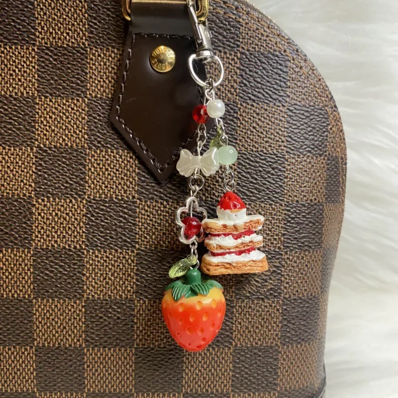 handmade strawberry Bag Charm Keychain Fob Pink Cake New Handmade Gift