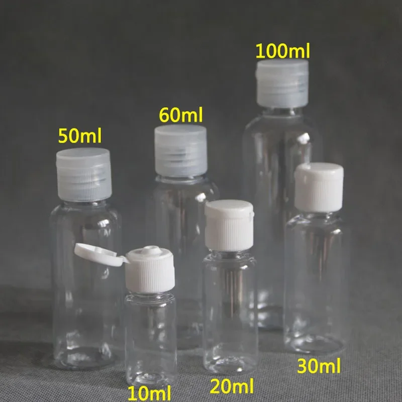 5pcs 5ml - 100ml Plastic PET Clear Flip Lid Lotion Bottles Cosmetic Shampoo Sample Containers Travel Liquid Refillable Vials