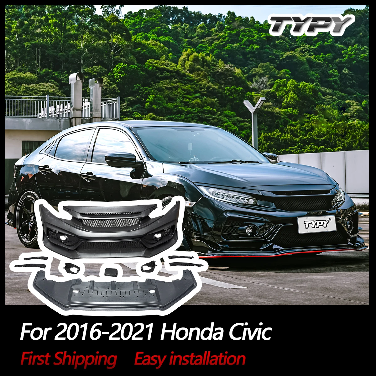 

Комплект кузова TYPY для Honda Civic Style 2016-2021, комплект кузова с бампером, фарой, выхлопными крыльями