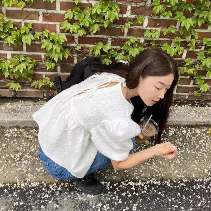 MICOAT Summer 25 Round Ne Bubble Sve Texture irt เสื้อผ้าผู้หญิงหวาน Sle ort Sve Casual Faion Top