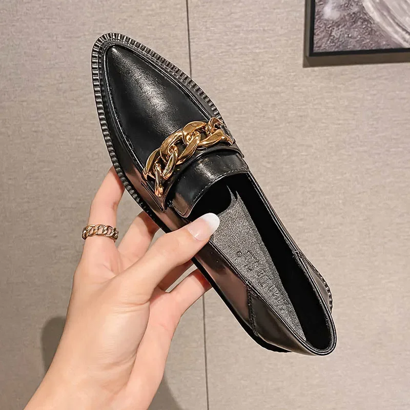 Plus Size 42 Oxford Shoes Woman Loafers 2024 Leather Flats Chains Sneakers Trend Girls Lolita Medium Heels Flats Spring