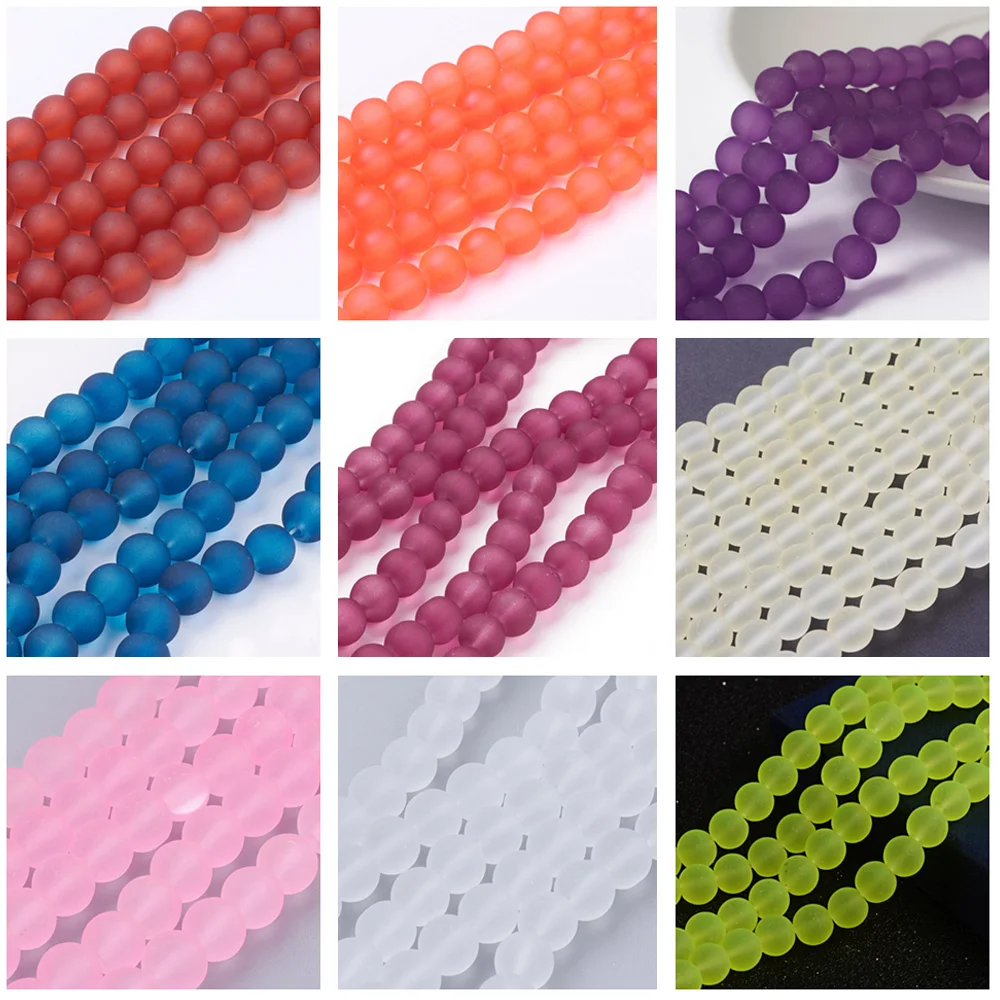 

20 Strand Frosted Transparent Glass Round Bead 4mm 6mm 8mm 10mm Strands for Beading Jewelry Making DIY Bracelet Necklace