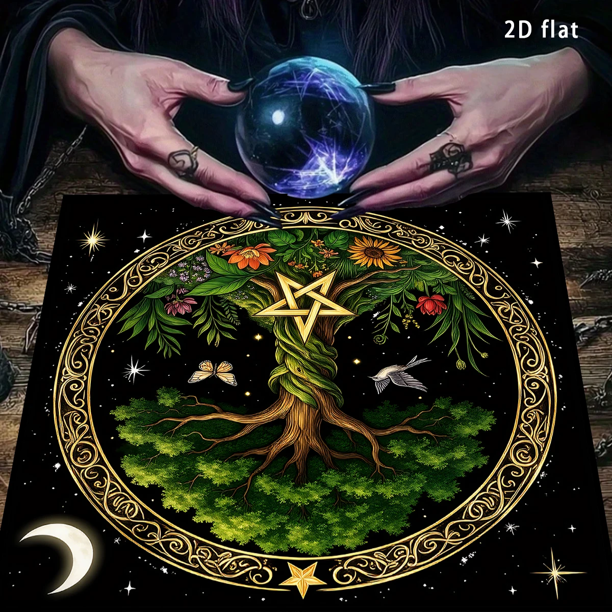 50/75/110cm Tree Of Life Tarot Card Tablecloth Celestial Moon Phase Divination Altar Cloth Witch Wiccan Home Decor Game Card Pad
