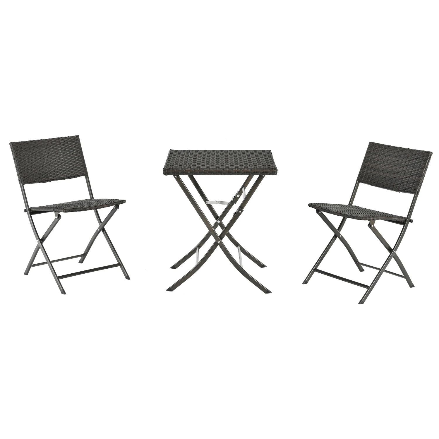 Rattan Patio Bistro Set, 3 Piece Foldable Outdoor Patio Furniture Sets, with Folding Table and Two Chairs, for Garden, Backyard,