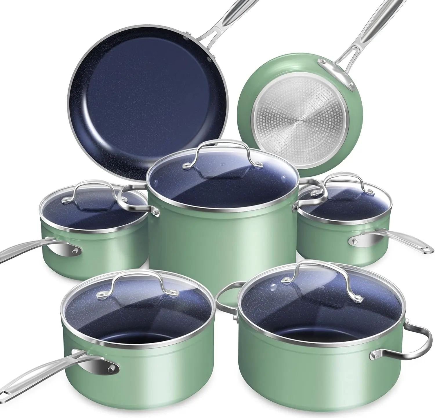 Healthy Duralon Blue Ceramic Nonstick Cookware Set, Diamond Infused Scratch-Resistant, Pfas Free, Dishwasher & Oven