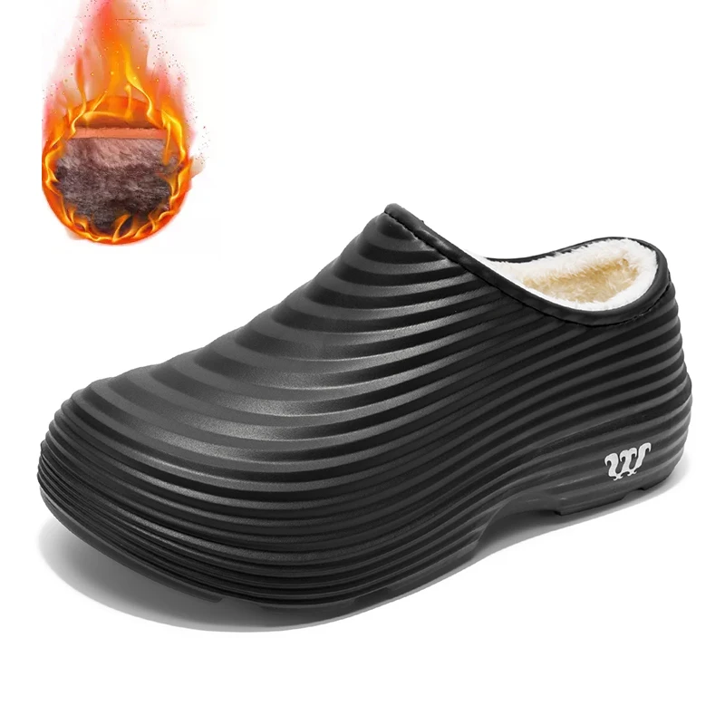 

Зимние плюшевые водонепроницаемые сабо шеф-повара для мужчин, кухонная рабочая обувь, домашние супер теплые садовые резиновые сандалии, морозостойкие