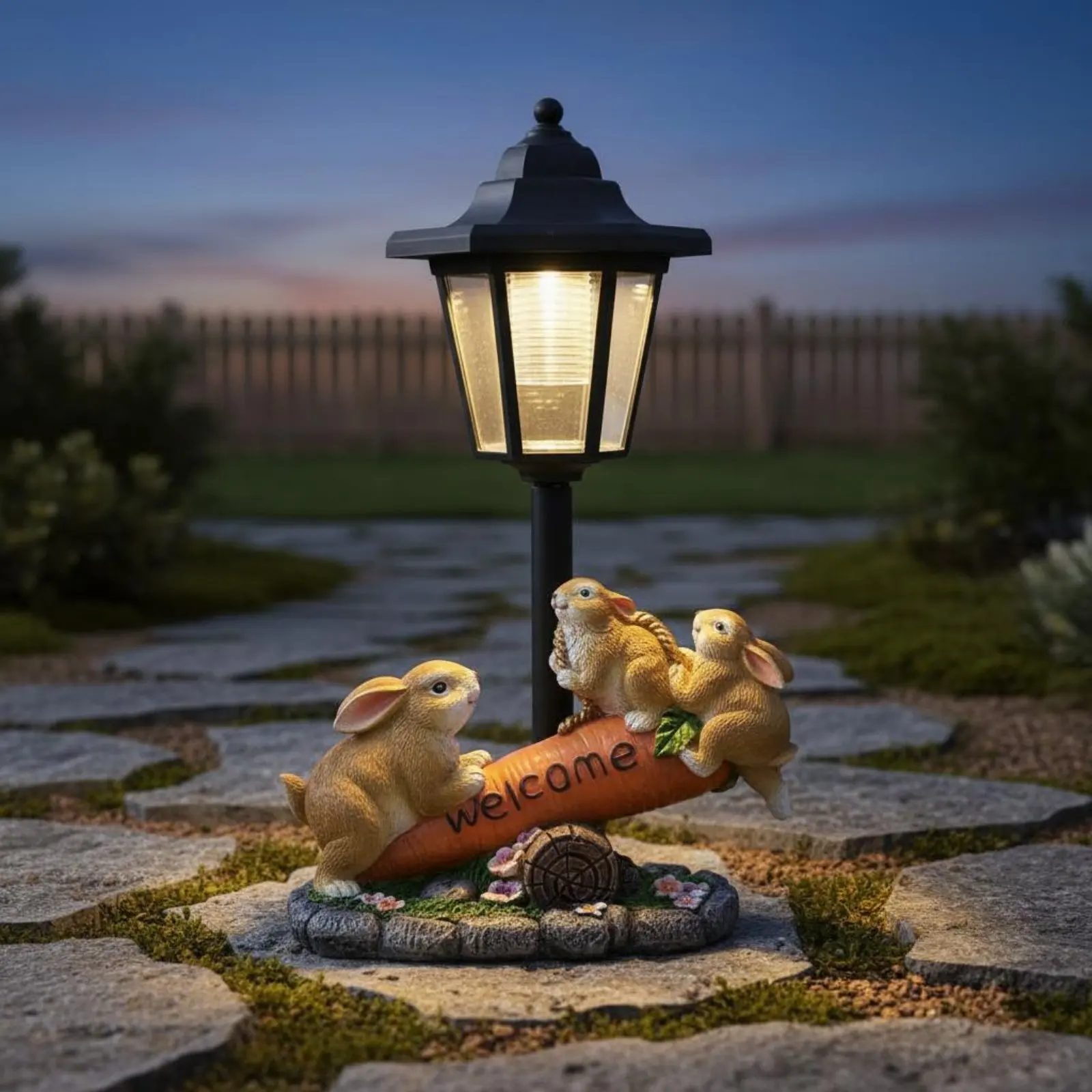 Solar Rabbit Statue Decorative Rabbit Solar Light Garden Decor Warm Radiance Welcome Sign for Pathway, Yard