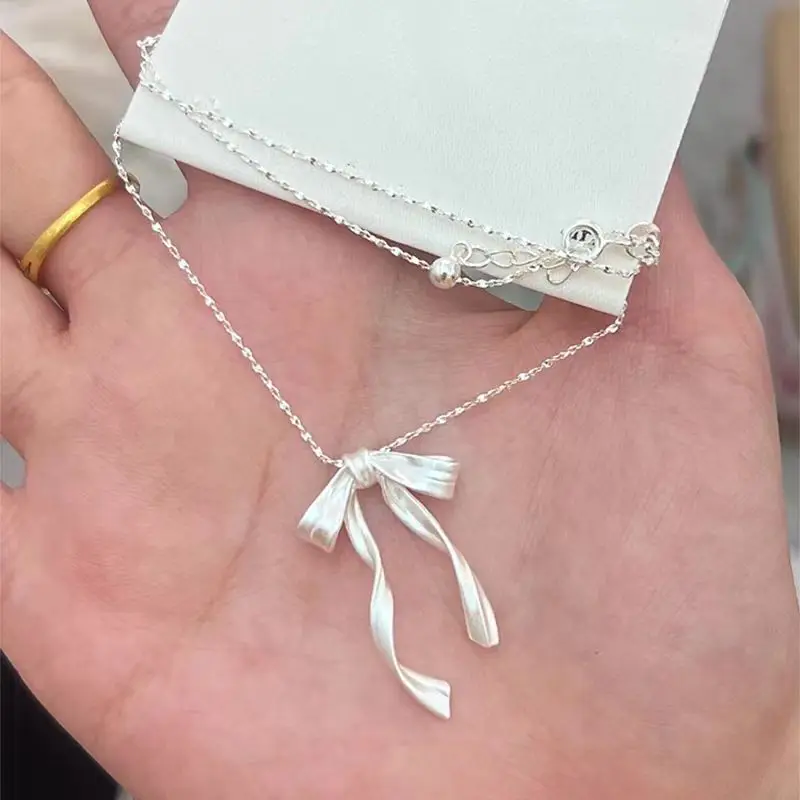 Women's 925 Silver Bow Choker Necklace, Elegant Gift