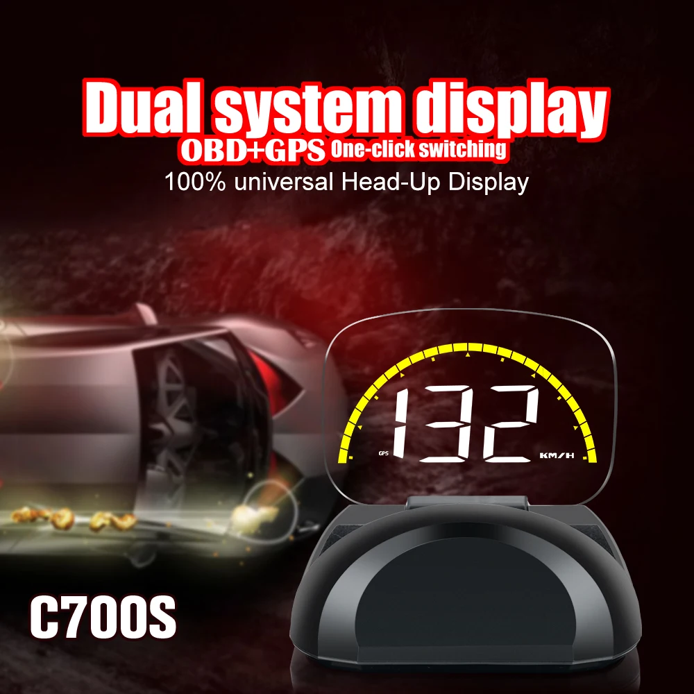 Non-destructive installation car HUD C700S OBD2+GPS 3inch Head-Up Display with OBD2 Speedometer for All Vehicles Speed Display