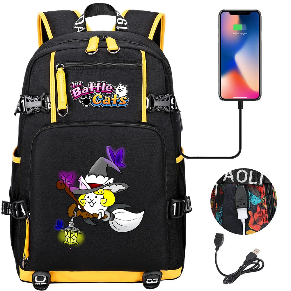 

Fashion The Battle Cats Backpack Girl Boy Schoolbag Large Capacity Laptop Bag Waterproof Multifunction USB Charging Backpack