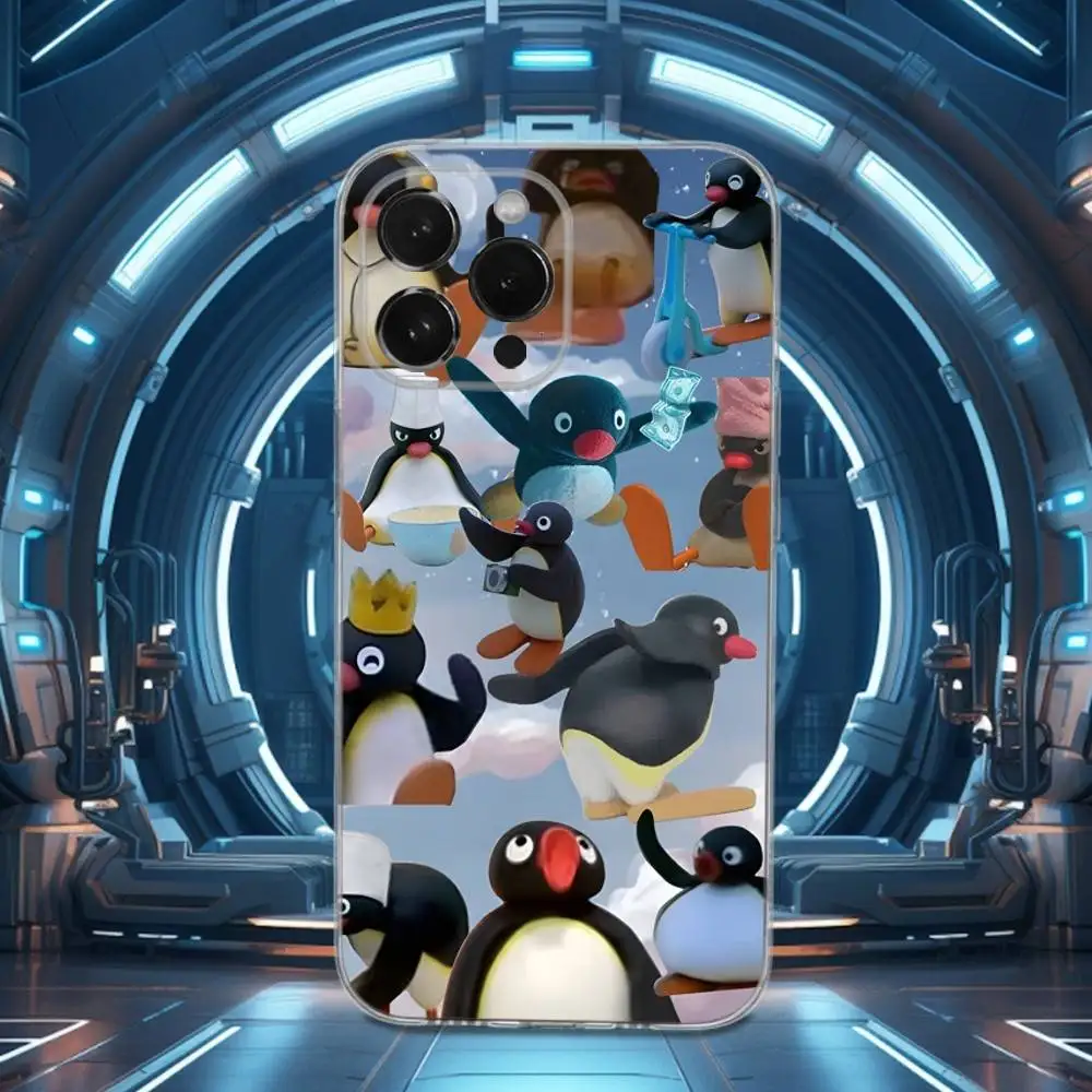 حافظة هاتف لطيفة على شكل Pingu Penguin لهاتف iPhone 16,15,17,14,13,12,11 Pro,Max,Plus,X,XS,XR,SE,غطاء ناعم شفاف صغير #4