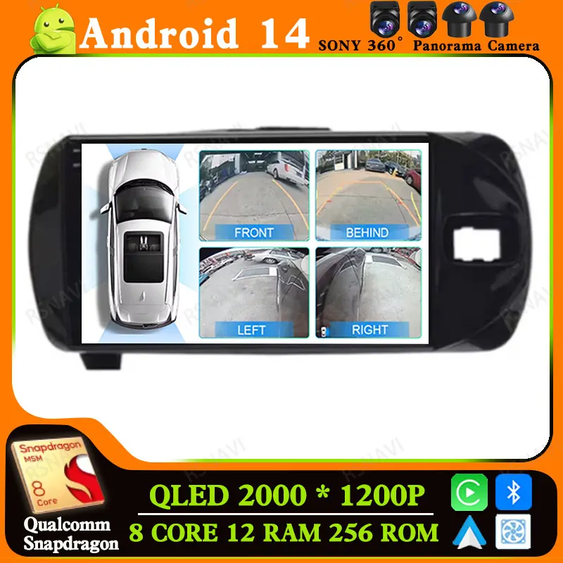 Android 14 Car Radio For Toyota Vitz 3 III XP130 2014 - 2019 Multimedia 4G LTE DSP Stereo Wireless Carplay Auto 5G WIFI 2 DIN BT