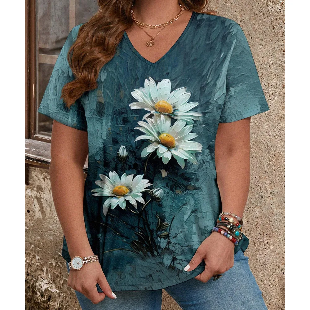 Fashion floral pattern printed V neck short sleeved shirt for women casual style suitable for vacation holiday daily use