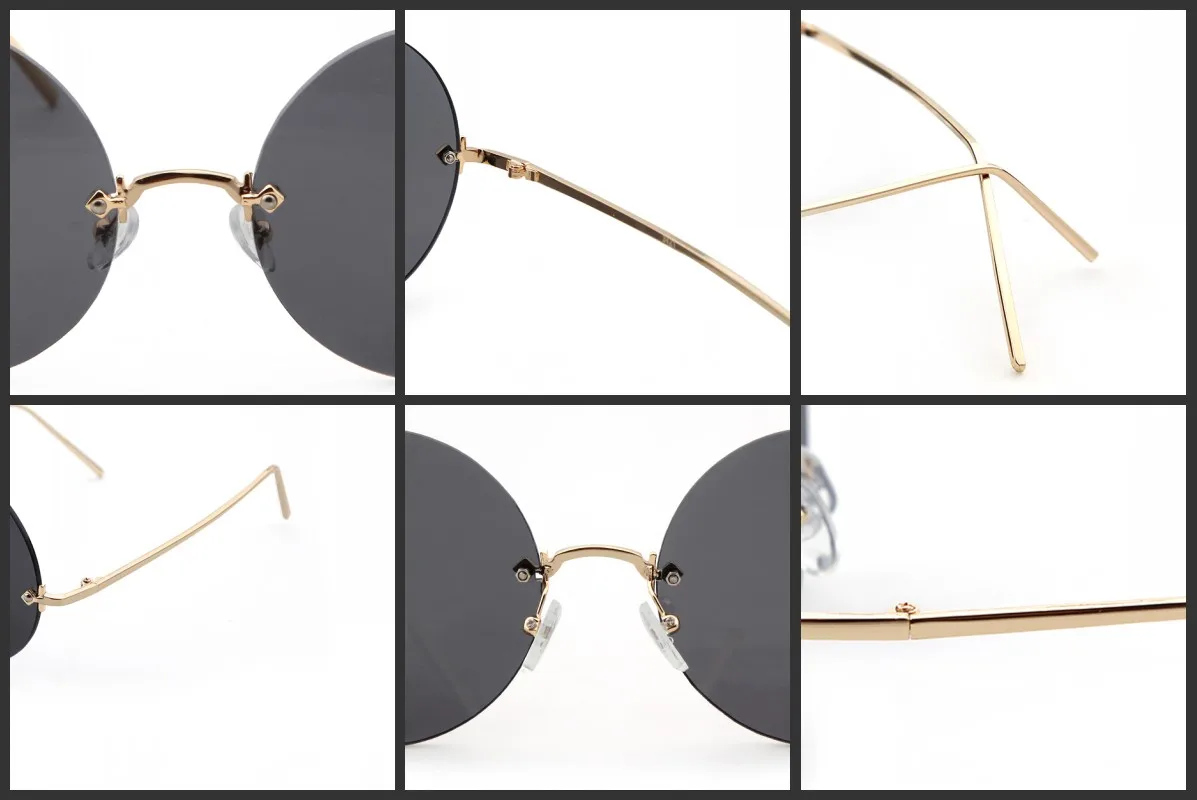 Fashion Lady Rimless Round Sunglasses Metal Female Trendy Reflective Blue Film Men Sun Glasses Cut Lens Spectacle Plain Eyewear