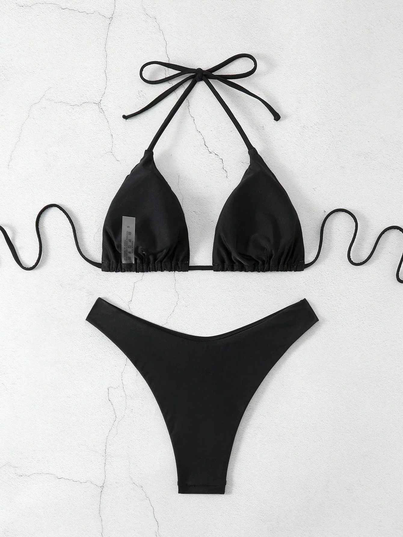 

Black Halter Triangle Bikini Set Two Pieces Swimsuit For Beach Summer Vacation