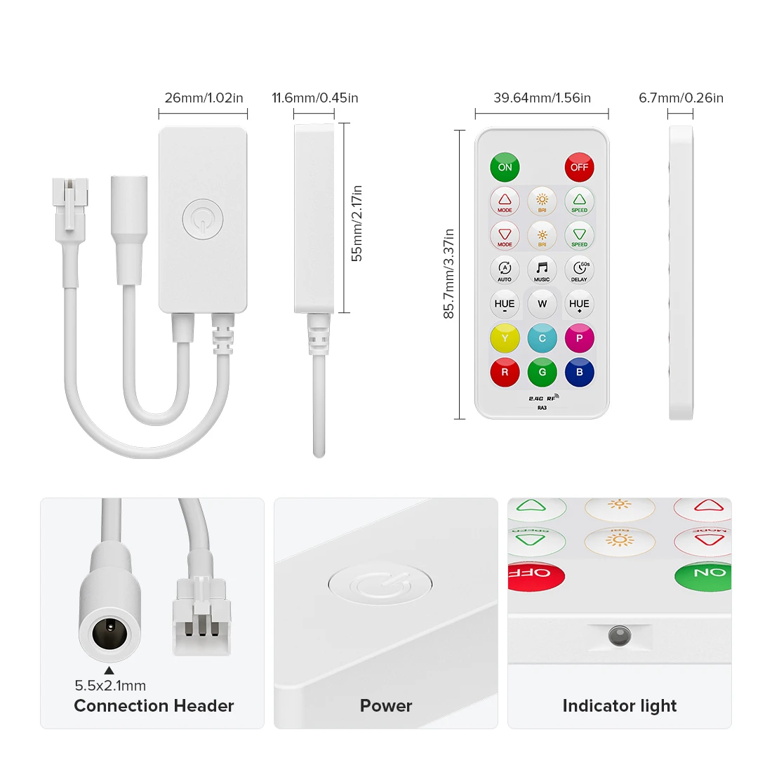 2.4G Remote SP64XE Controller Kit for SPI Pixels or 5CH PWM LED Light Strip COB DIM RGB RGBW CCT WS2812B SK6812 Music BT 5V-24V