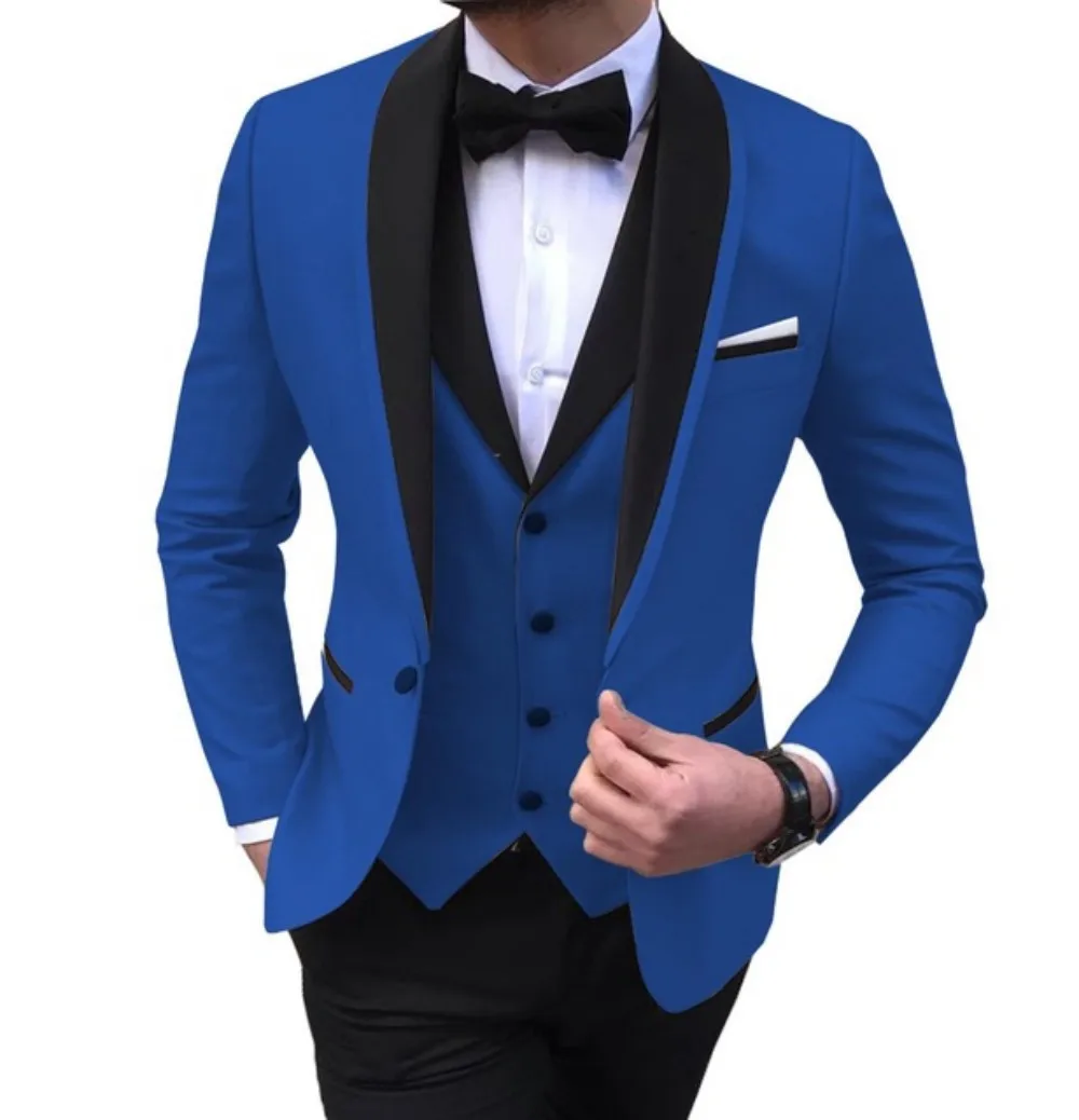 Lo sposo indossa i migliori abiti da uomo con pantaloni neri Slim abiti da ballo d'affari di alta qualità per matrimoni 3 pezzi (giacca + gilet + pantaloni)