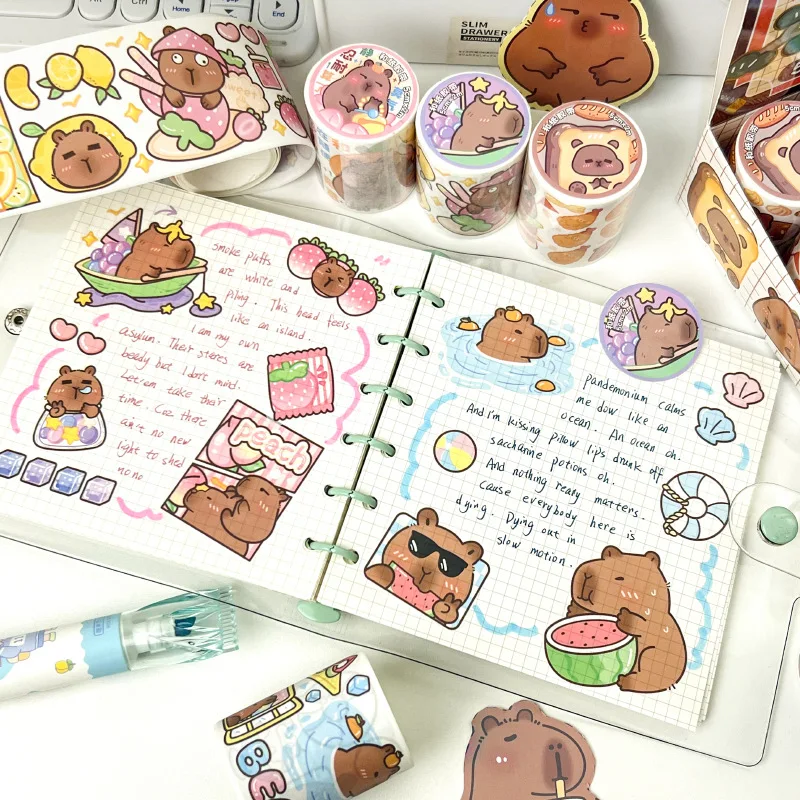 4 szt. Kapibara Washi taśmy papierowe taśmy kreskówkowe DIY dekoracje do scrapbookingu śmieci dziennik kolaż papiernicze estetyczne materiały taśma