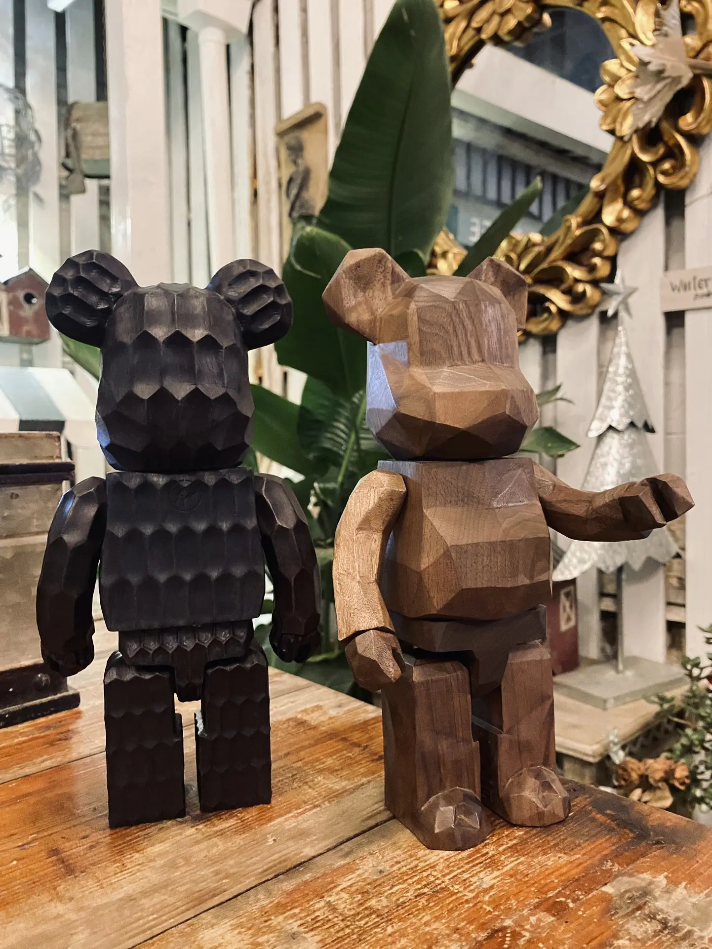 Bearbrick 400% Ebony And Diamond Walnut Carved Wooden Building Block Bear 28cm Height Handmade Wooden Collection Ornaments