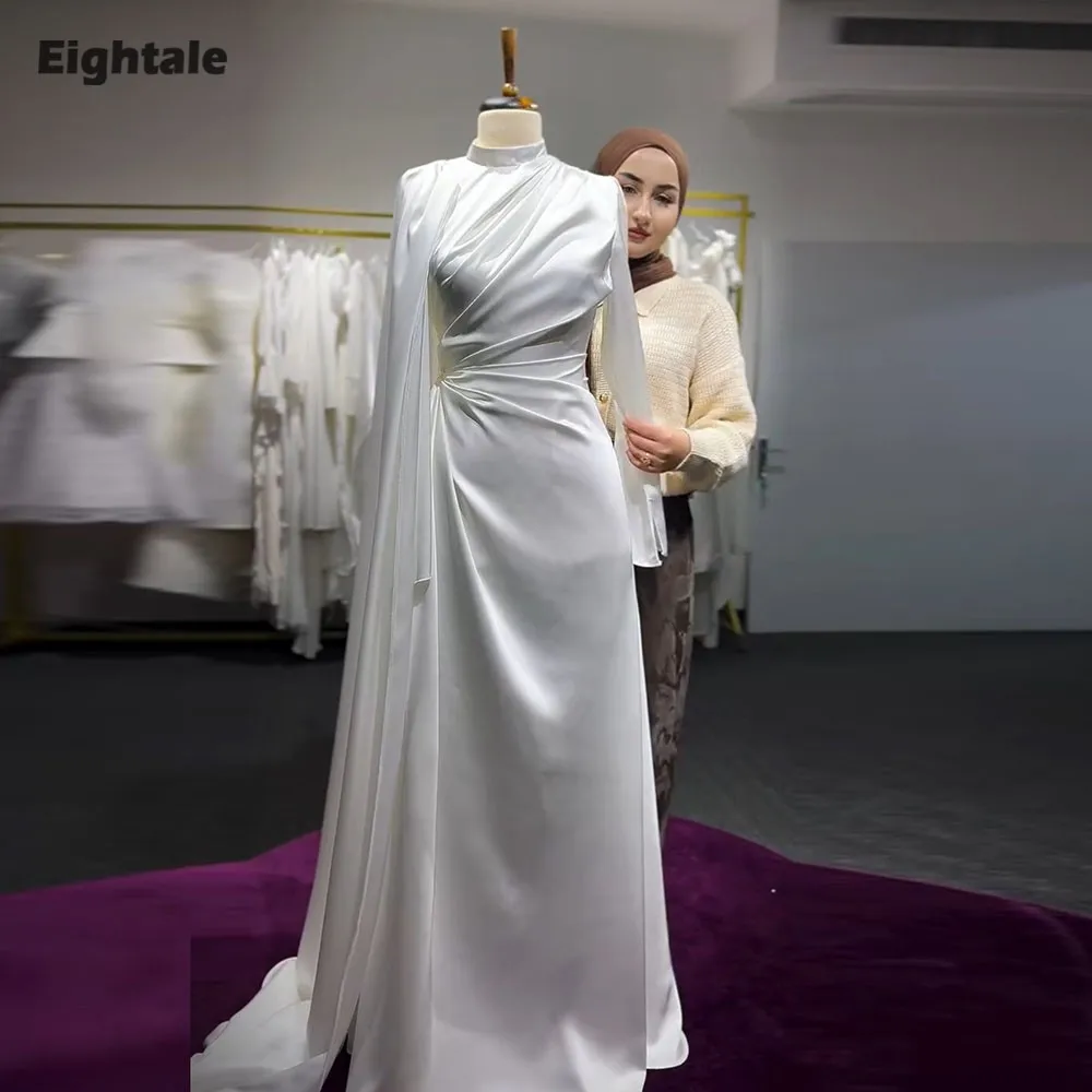 

Атласное свадебное платье Eightale в арабском стиле, цвета слоновой кости, с высоким воротом, длинными рукавами, для мусульманской невесты, на заказ