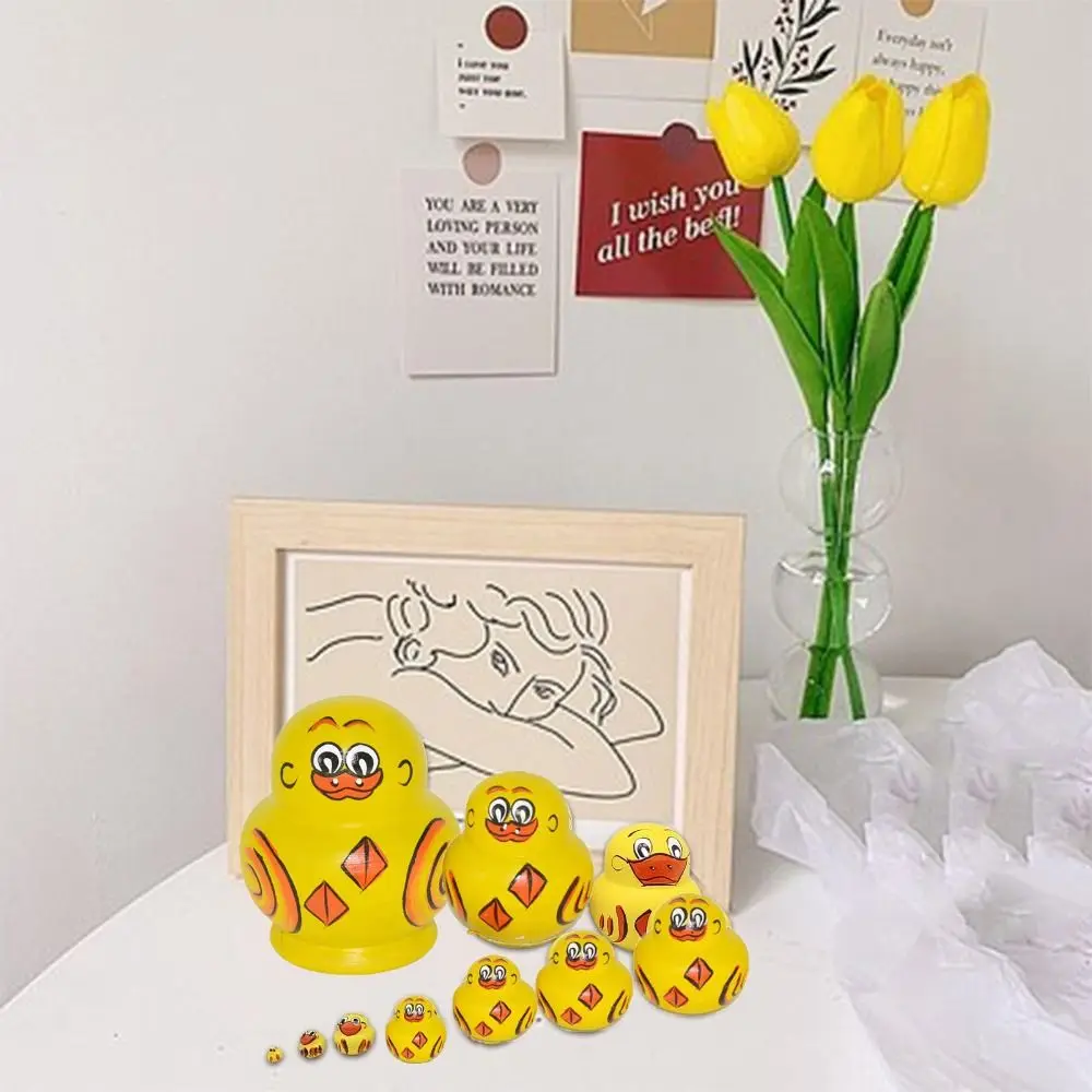 Poupées russes amusantes à empiler pour enfants, canard jaune, kit de jouets en bois, poupées gigognes, créatif, nouveau, 10 pièces