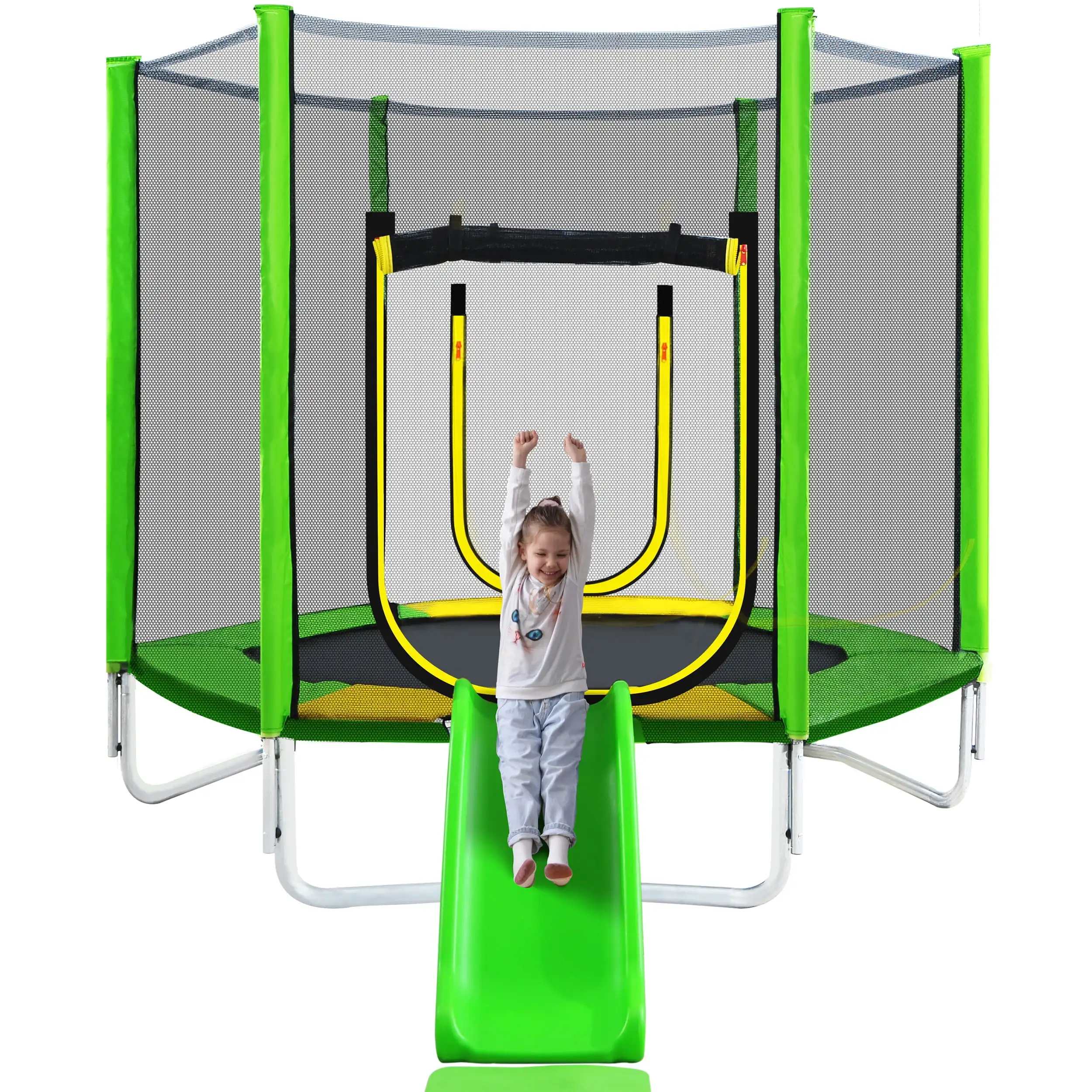 

7FT Trampoline for Kids with Safety Enclosure Net, Upgrade Recreational Trampoline with Jumping Mat for Indoor Outdoor Backyard