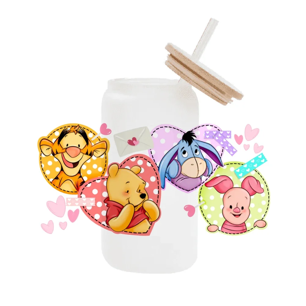 Winnie Pooh Disney  Eeyore Piglet UV DTF Sticker For 16oz Glass Cups Wrap Transfer Sticker Custom Labels DIY Logo Waterproof