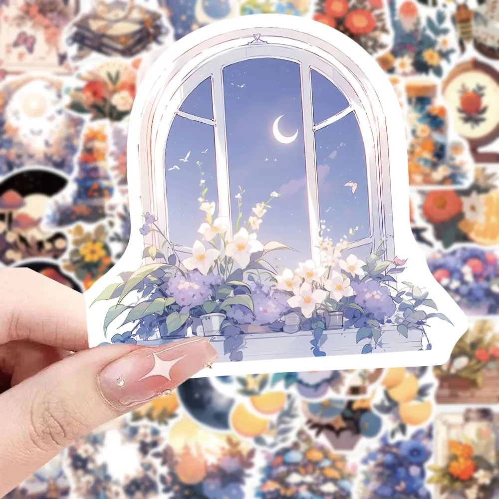 10/30/50 قطعة الرجعية غامضة القمر زهرة ملصقات الشارات الجمالية ل لوح التزلج الهاتف المحمول حقيبة DIY بها بنفسك الكرتون ملصق حزمة