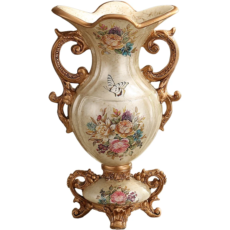 European vase ornament, living room flower arrangement, retro luxury home entrance TV cabinet, dining table floral decoration