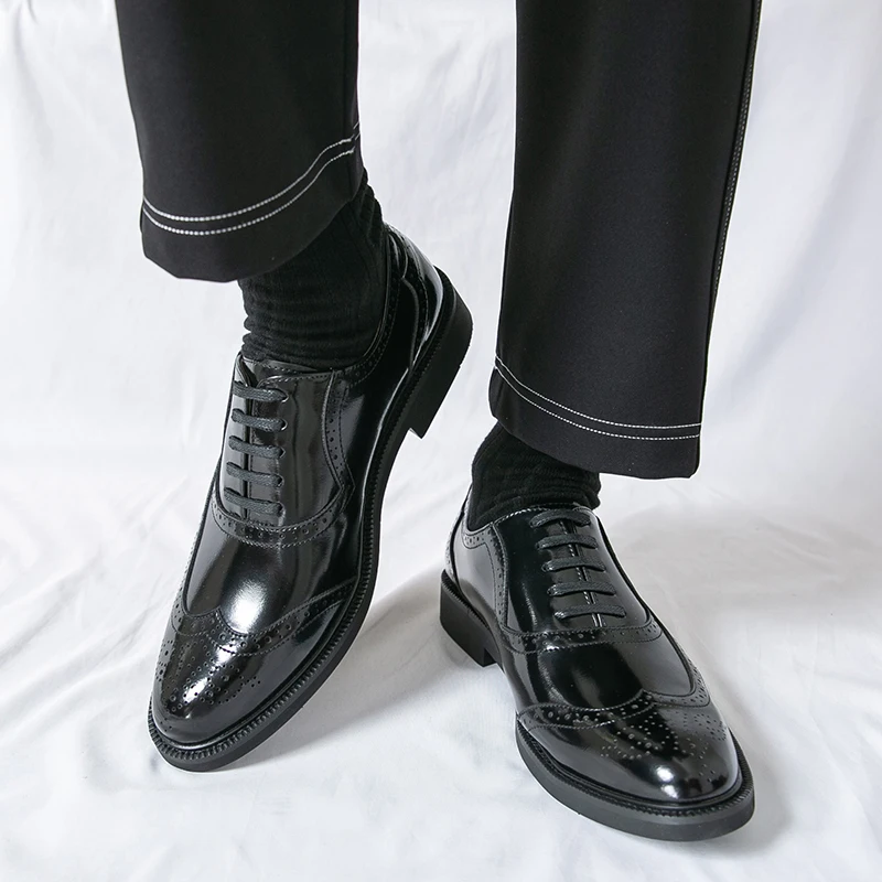 Men Black Oxford Shoes PU Low Heel Blok Carving Professional Classic Business Men Shoes Size 39-47