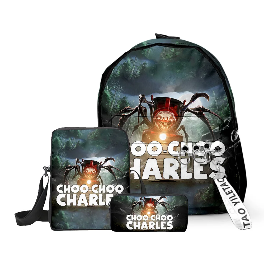 

Hip Hop Youthful Choo-Choo Charles 3D Print 3pcs/Set Children Pupil bags Key Chain Small Backpack Shoulder Bag Pencil Case