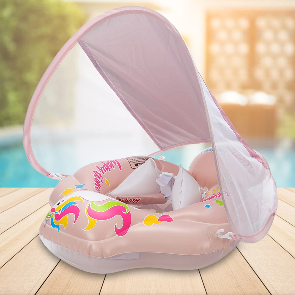 Baby Swimming Ring Beach Water Toys with Sunshade Baby Pool Toy Infant Floating Ring Toddlers Pool Float for Kids Toddlers