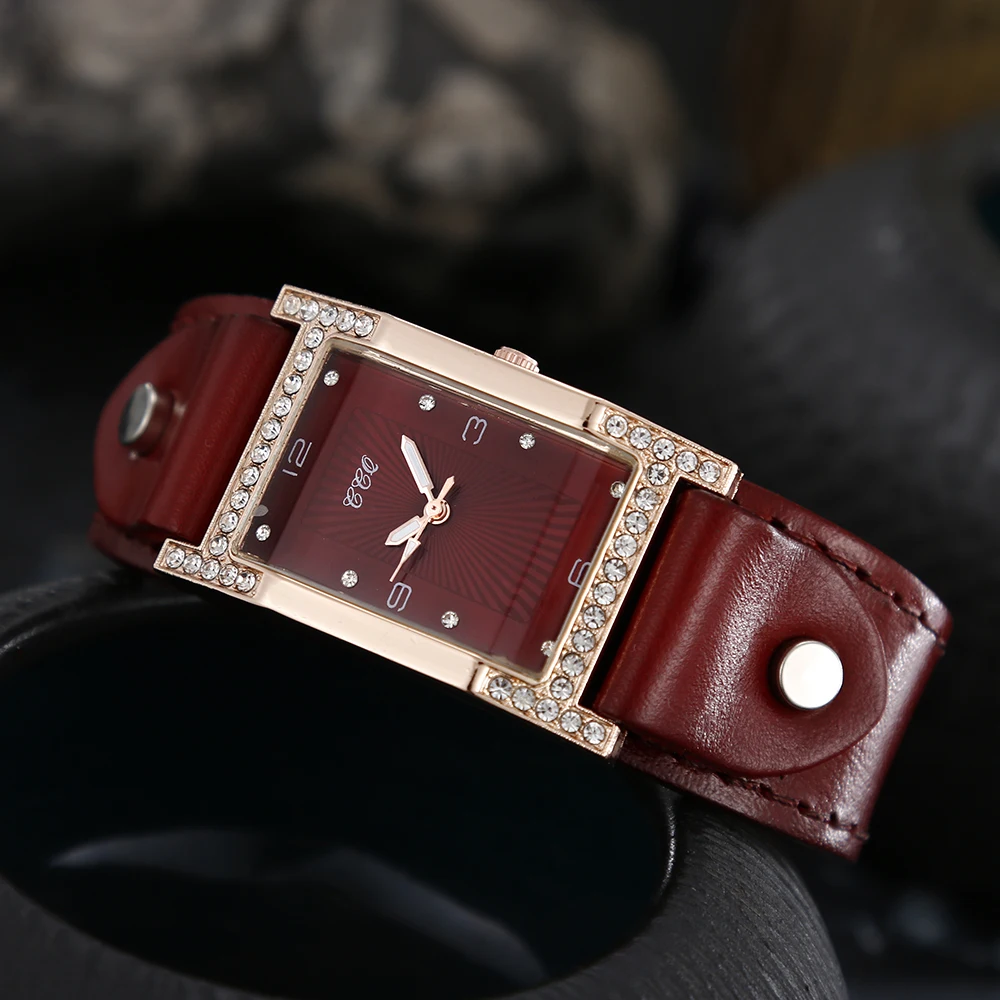 Women Dress Quartz Watch Couples Bracelet Watches Cow Leather Strap Rectangle Ladies Clock Casual Female Square WristWatch