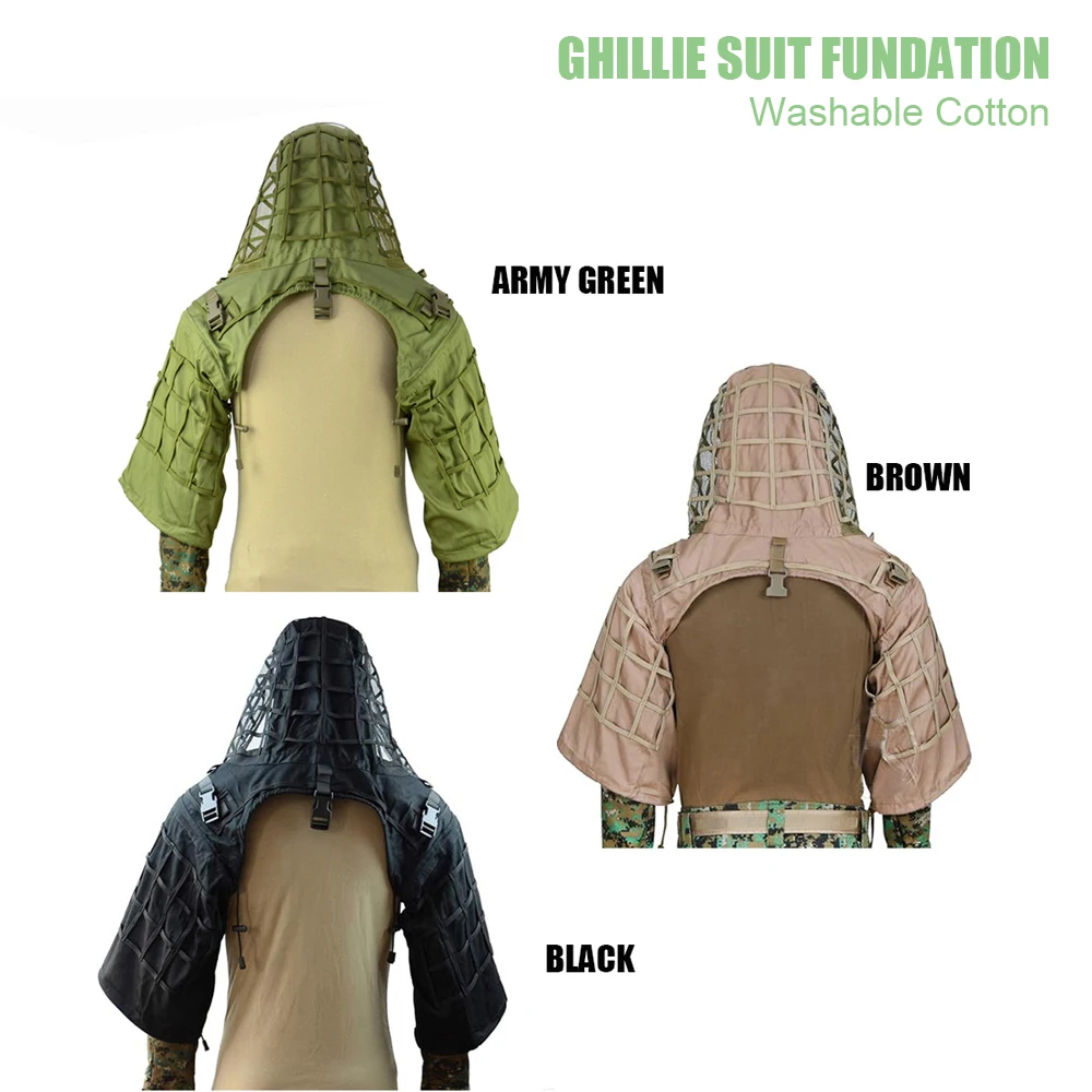 Ghillie Suit Foundation, Ghillie Poncho, Camouflage Hunting Ghillie Base, Ghillie Cape Sniper Viper Hood for Airsoft Paintball