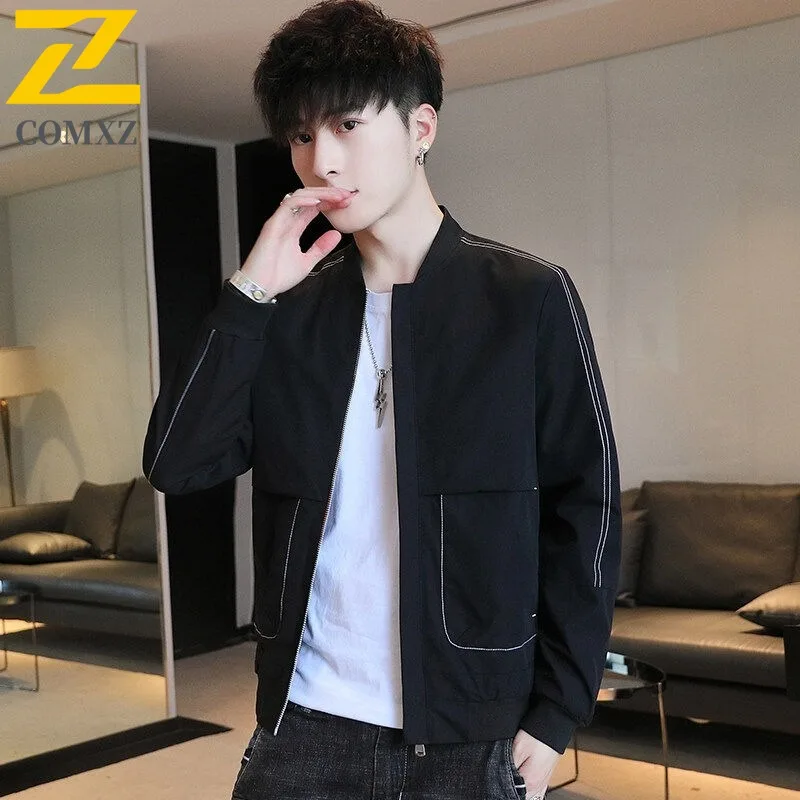 

Мужская куртка-бомбер в американском стиле, весенне-осеннее утепленное хлопковое пальто с ветрозащитным дизайном и несколькими карманами для повседневного использования на открытом воздухе