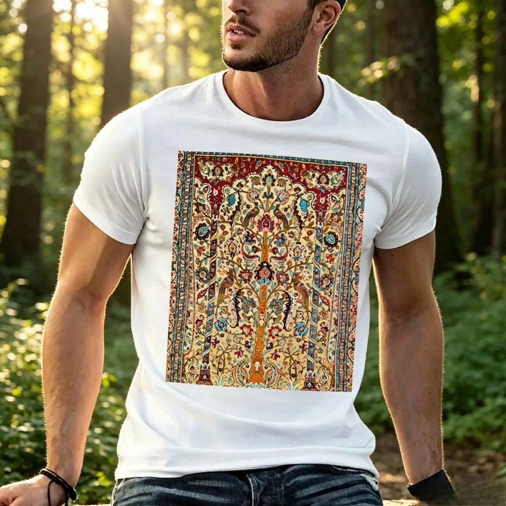 Ancient Persian Tapestry Art Print Men T‑Shirt Boho Hip‑Hop Streetwear Casual Short Sleeve Tee