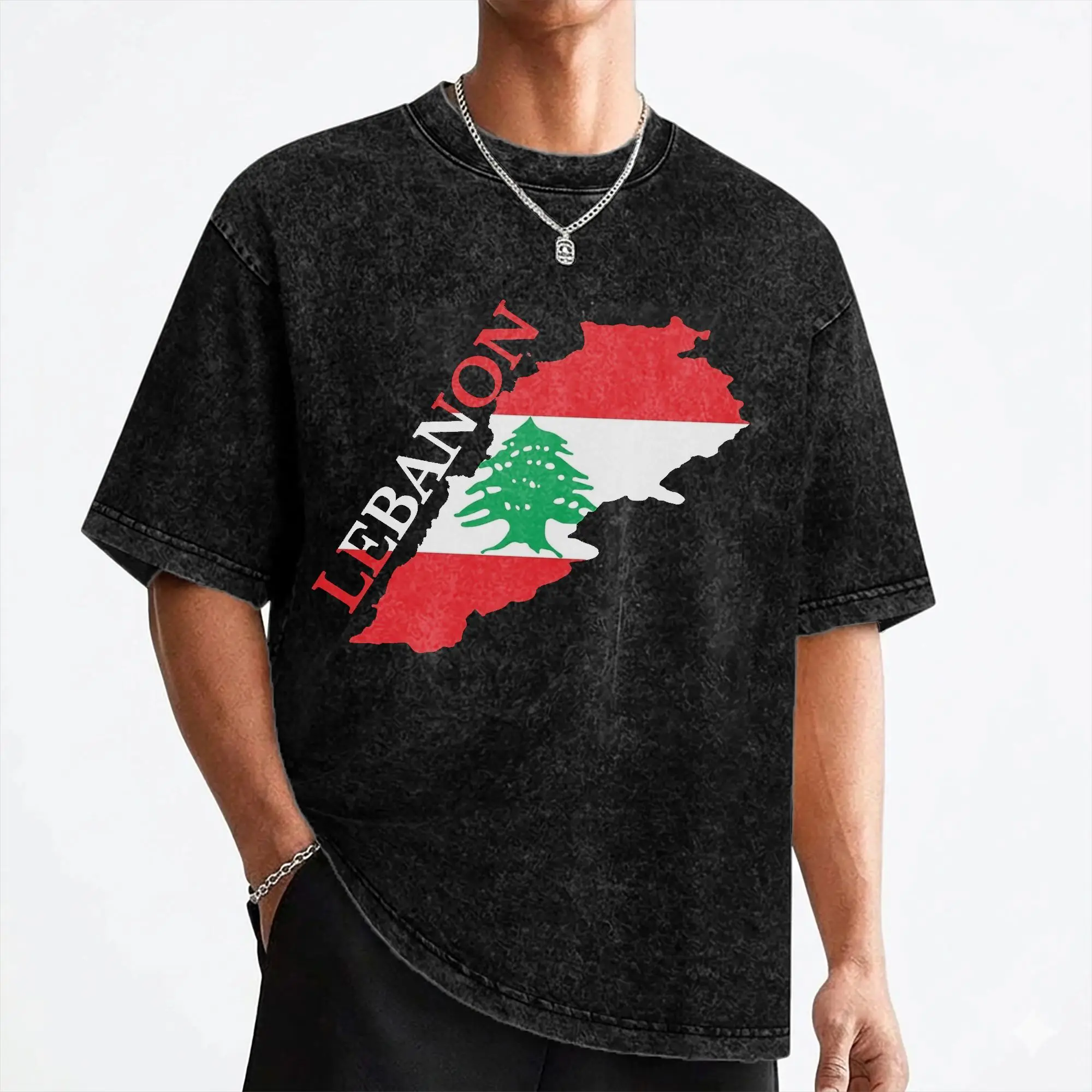 Lebanese Lebanon Flag T Shirt Washed Short Sleeve Oversize T-Shirts  Vintage Men Women Streetwear Summer Tops Tees