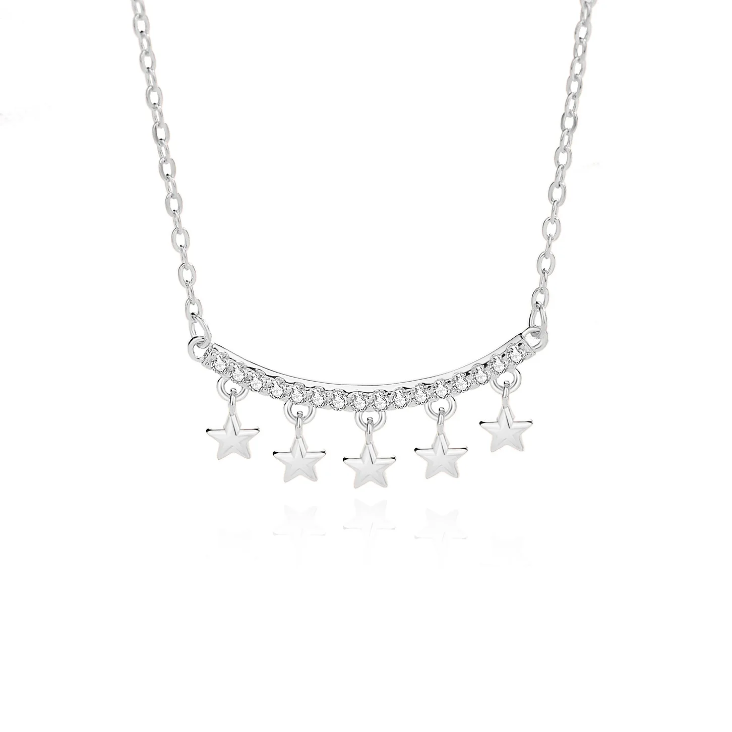 

S925 Silver Female Necklace Row Diamond Zircon High Sense Joker Temperament Niche Fashion Jewelry Brilliant Stars Clavicle Chain