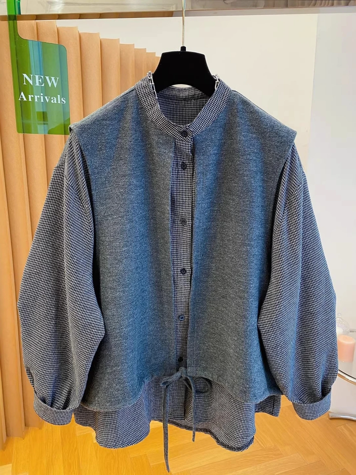 

Slimming Plaid Long Sleeve Shirt And Vest Set Women's Spring Autumn Loose Fit plus Size Korean Style Casual Top