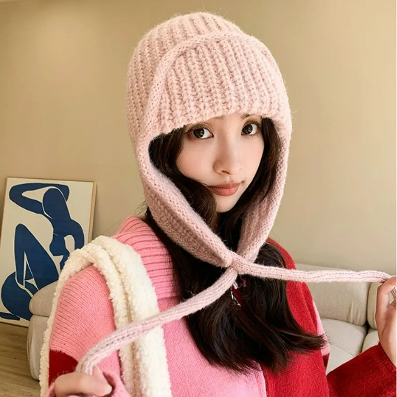 المرأة محبوك بونيه مع الأذن اللوحات الشتاء سميكة قبعة تدفئة يندبروف سدادات حماية الأذن قبعة للتزلج المشي لمسافات طويلة قبعات في الهواء الطلق