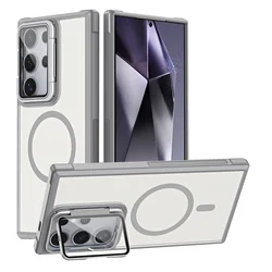 Fold Glass Lens Stand Magnetic Matte Case For Samsung Galaxy S26 S25 S24 Ultra S23 Plus Wireless Charge Camera Protection Cover