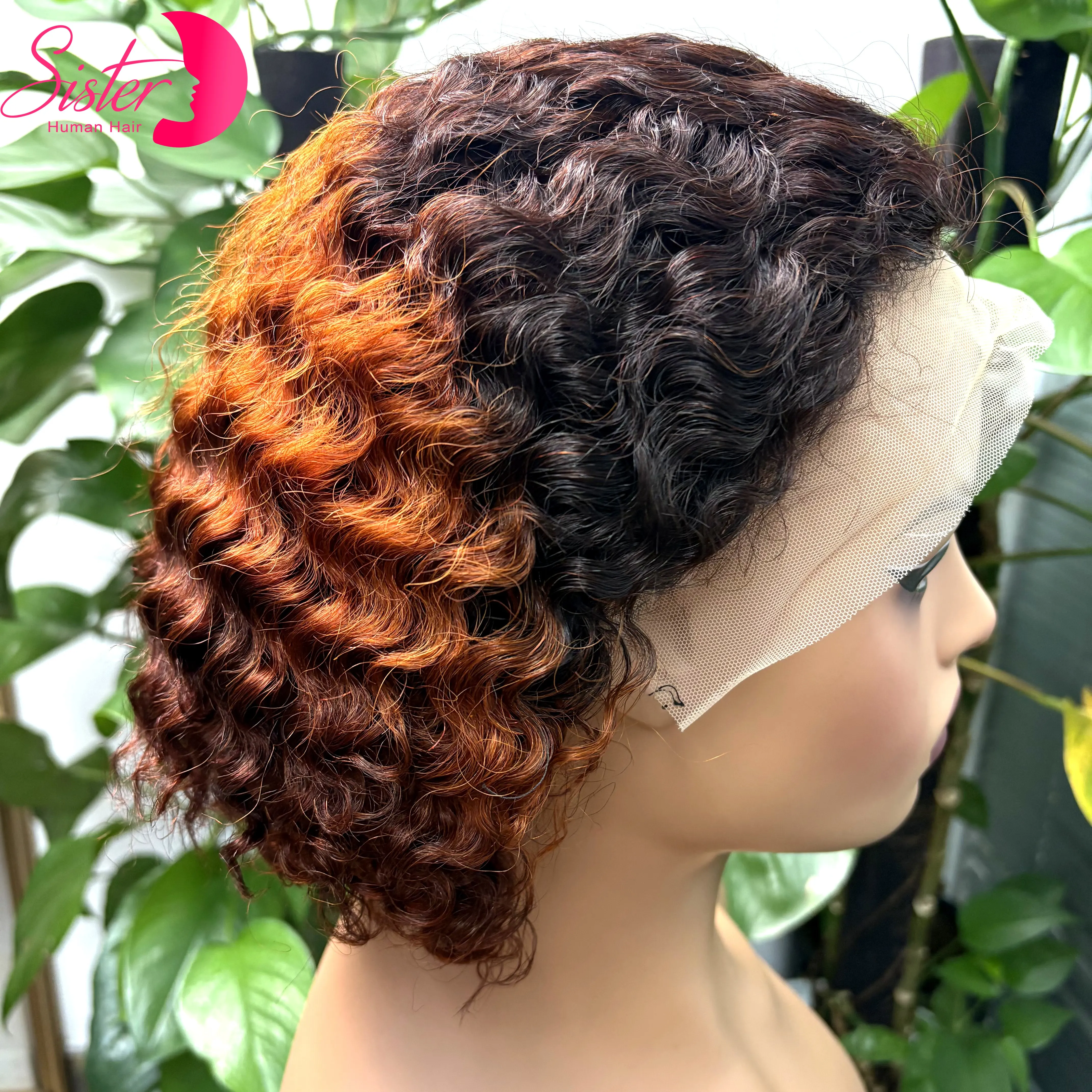 

250% Плотность Короткая Волна Воды Боб Парик Человеческих Волос Парики 13x4 Кружева Фронтальная 4/350/4 Рыжий Глубокая Волна Вьющийся Парик Предварительно Сорванный Парик для Женщин