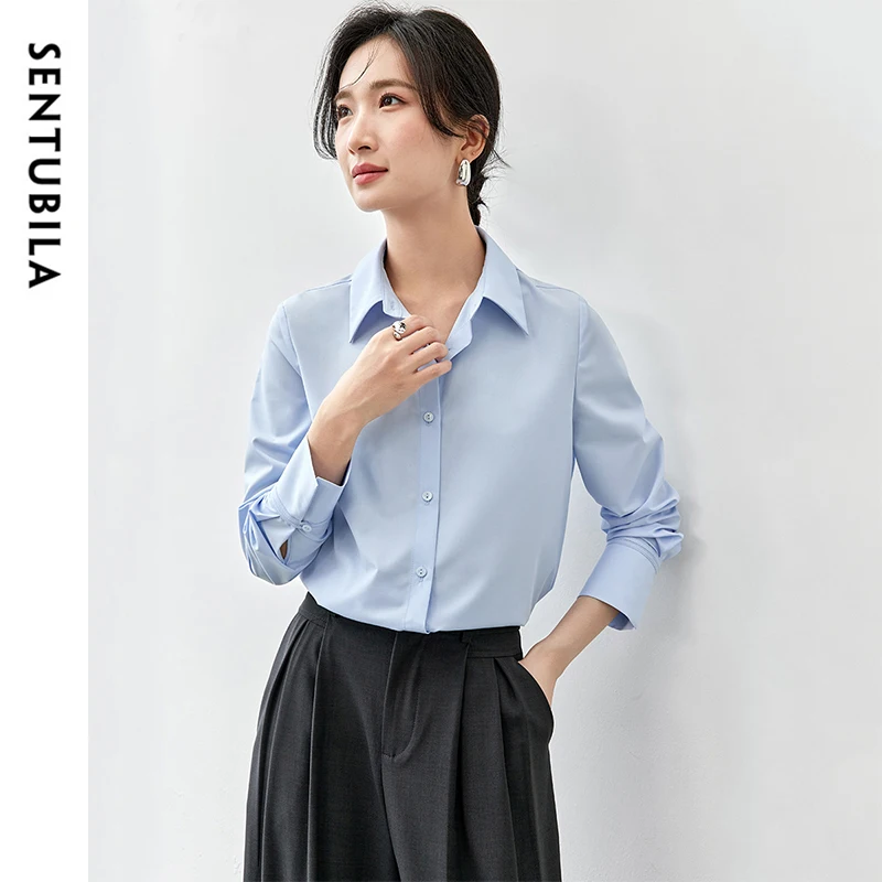 SENTUBILA Casual 2 Piece Sets Women Autumn Korean Style Turn Down Collar Striped Shirt Wool Knit Shawl Matching Sets 143C56803