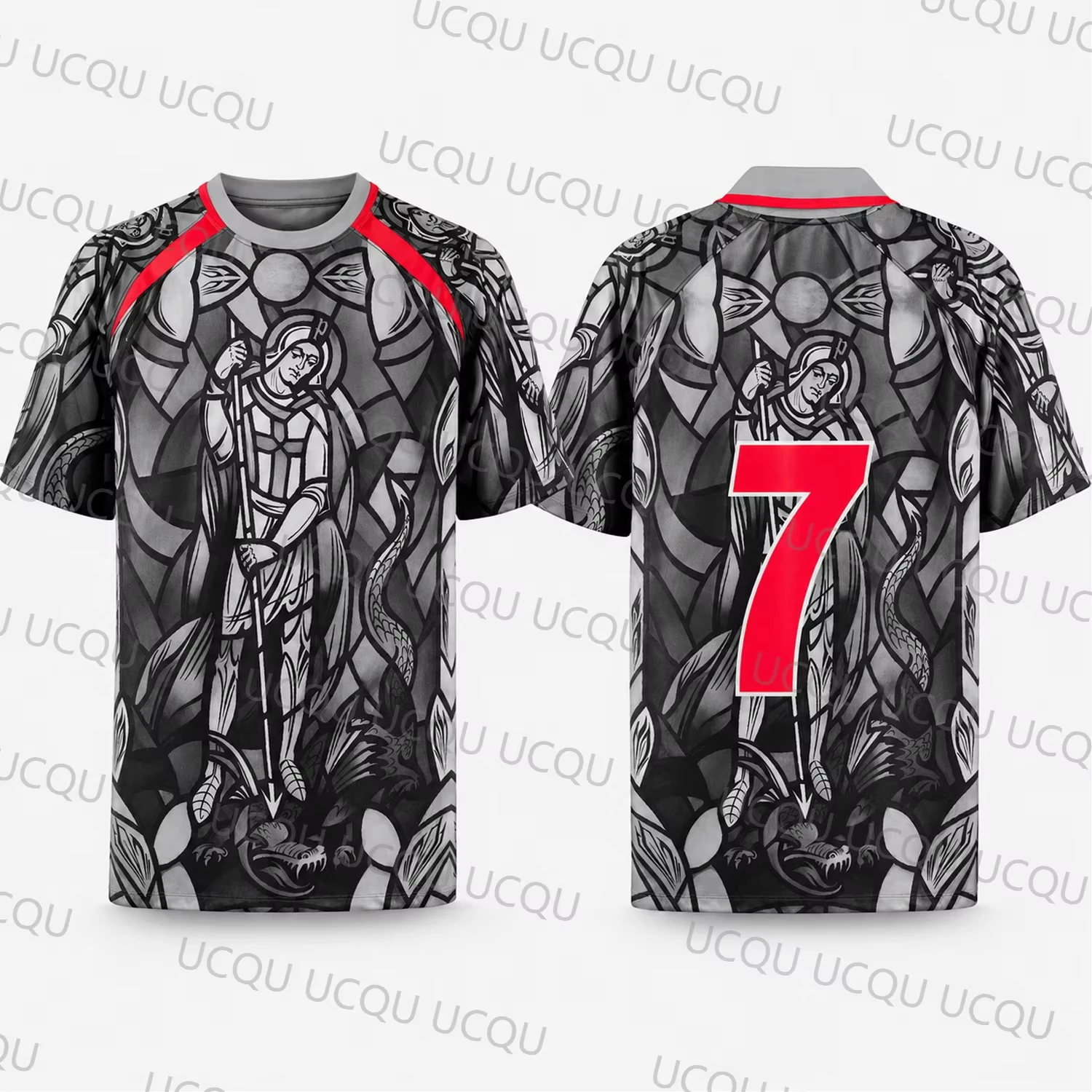 Stained‑Glass Art Soccer Graphic Jersey Quick‑Dry Short Sleeve Top Black Grey Print Unisex Summer Fan Streetwear Tee Men Women