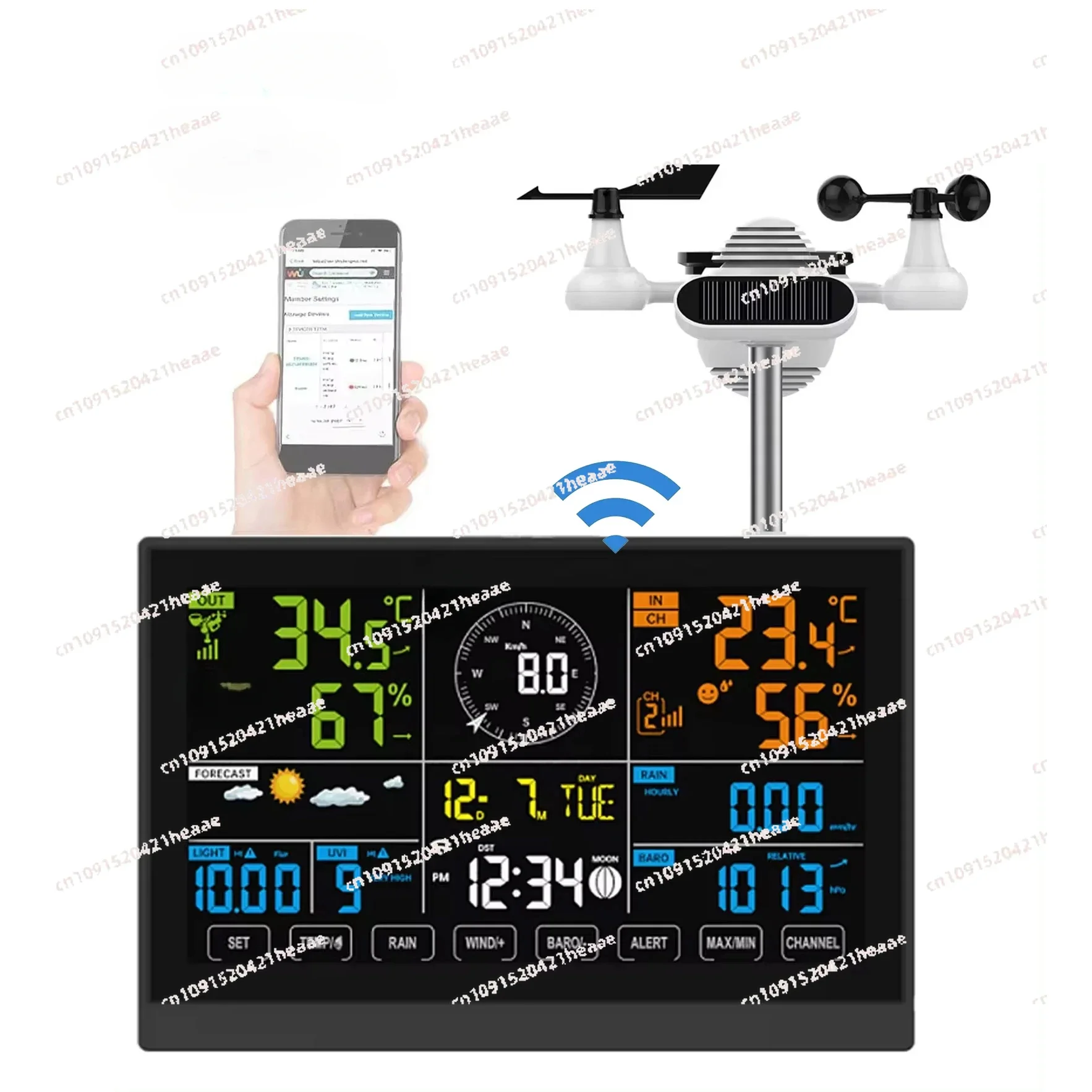 Suitable for2024 New WiFi Wireless Weather Station 10.2 Inch  Wind/Rain Gauge/UV Index Solar Panel 7 in