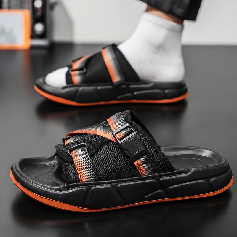 Fashion Men Premium Blown Solid Sole Slides Wear Resistant Non Slip High Quality Trendy Outdoor Casual Walking Slippers