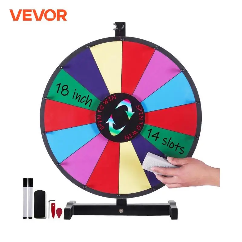 

VEVOR 18/24/36 inch Spinning Prize Wheel 14 Slots Spinning Wheel Tabletop or Floor Standing Win Fortune Spin Games in Party Pub