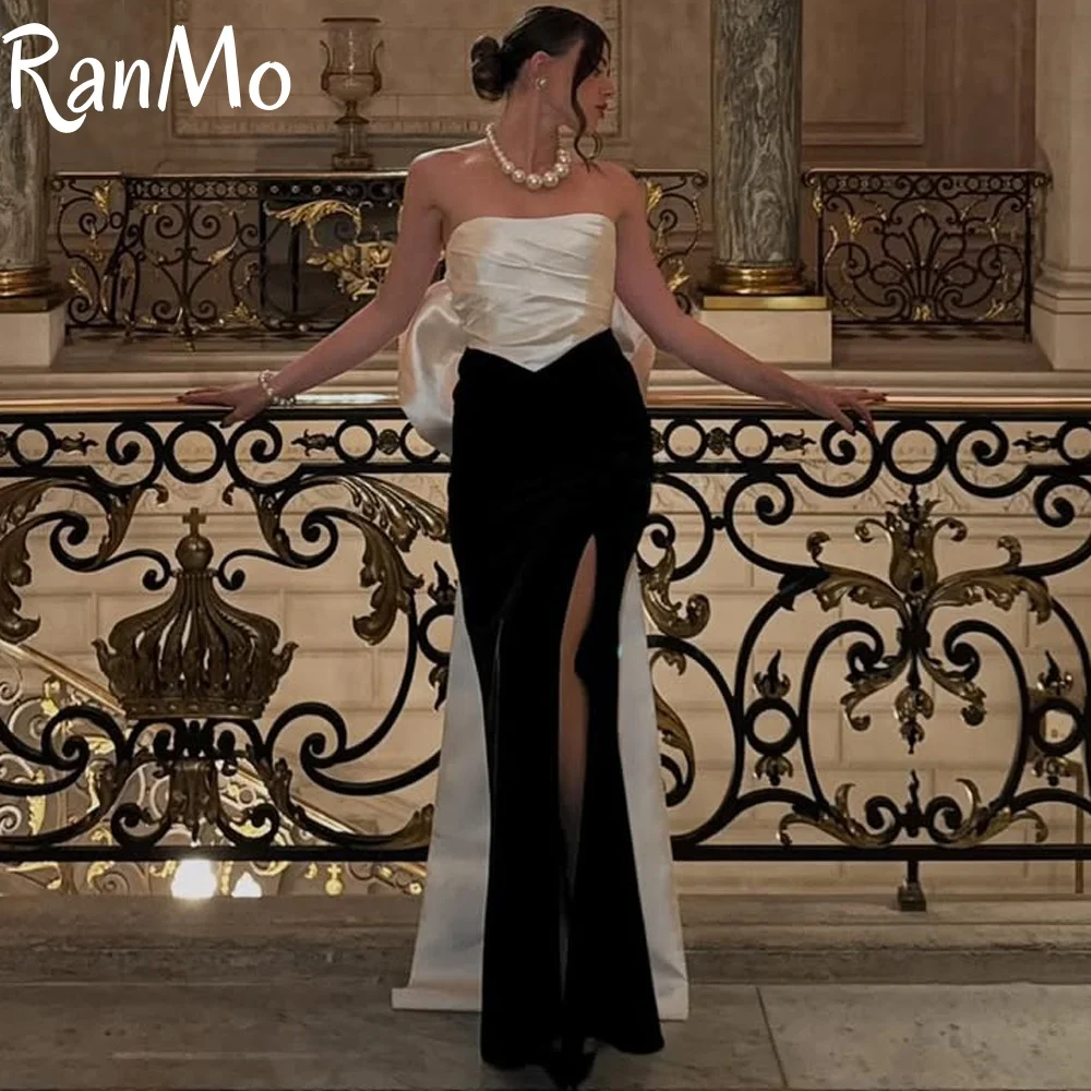 

Ranmo Elegant Strapless Evening Dress Black Sleeveless Big Bow Mermaid Prom Gown Mermaid Woman Wedding Party Dress Customized