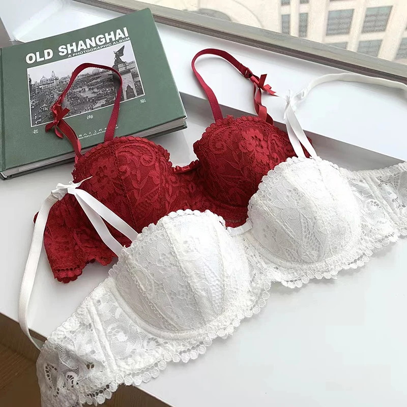 1/2 Half Cup Bras For Women Plus Size Lingerie Red Thin Underwear Cotton Sexy Push Up Balconette Bra Top Black White A B C D Cup